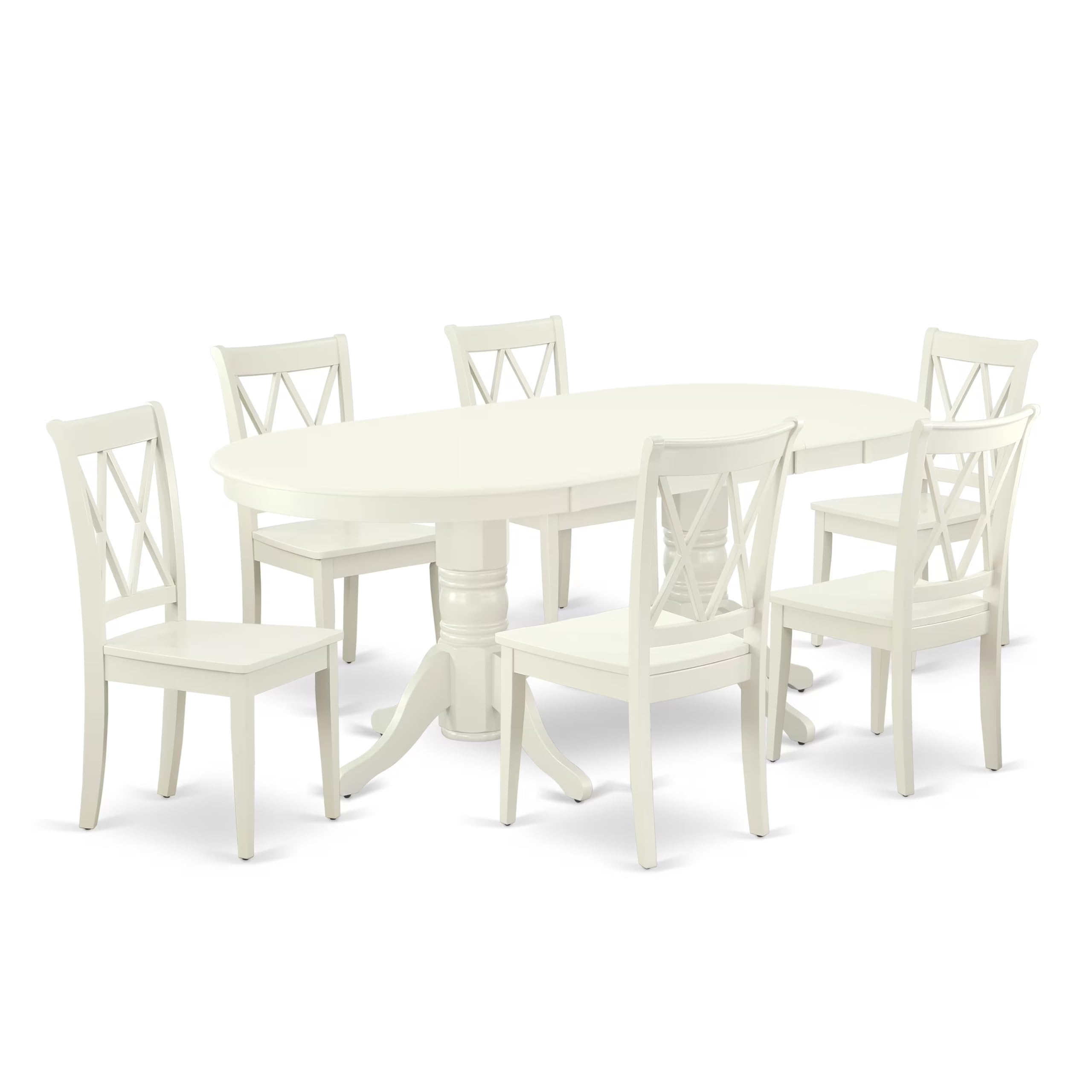 East West Furniture Vacl7-Lwh-W 7 Piece Modern Dining Table Set Consist Of An Oval Wooden Table With Butterfly Leaf And 6 Kitchen Dining Chairs, 40X76 Inch, Linen White